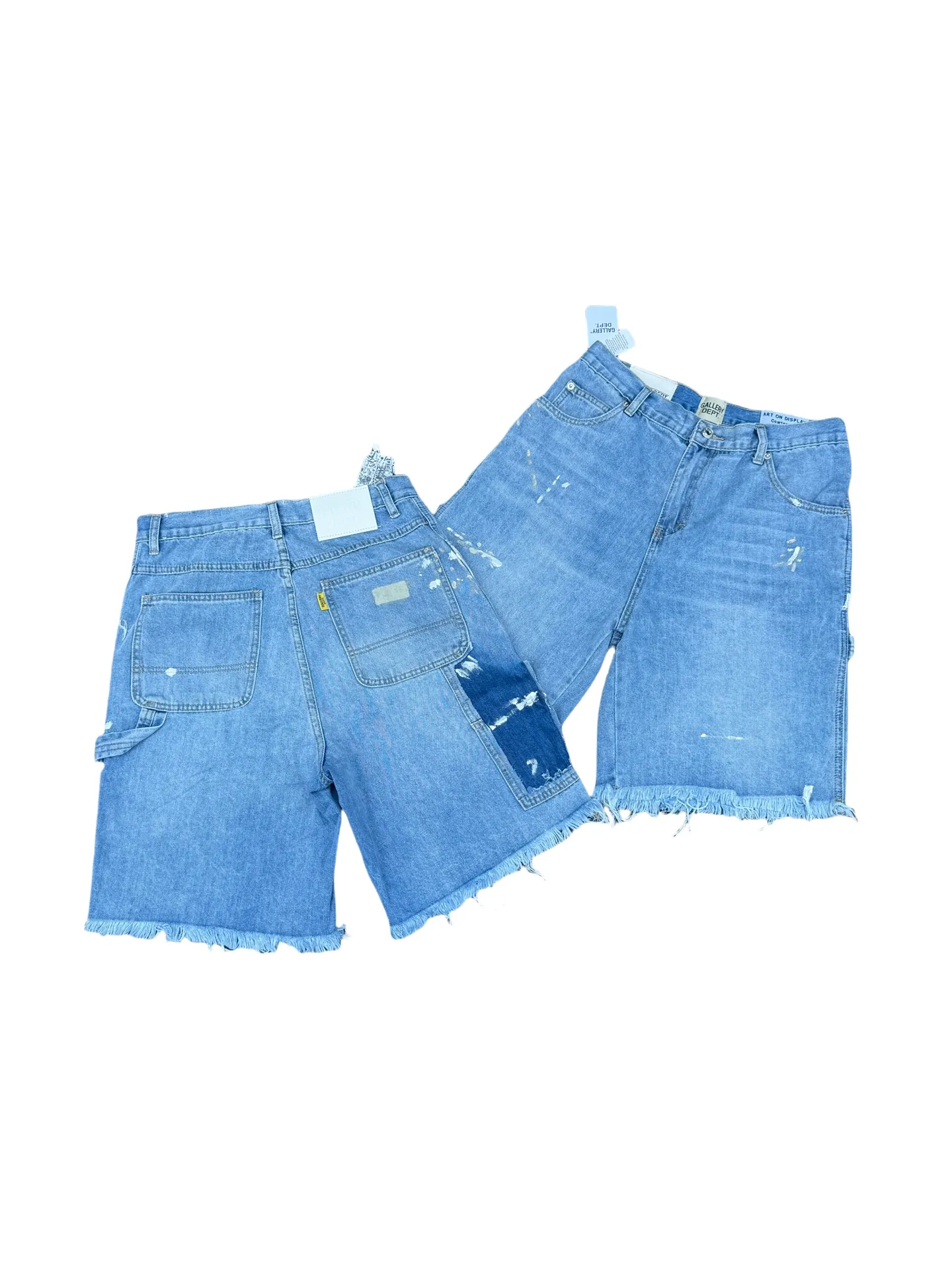 P200💰GD098 GALLERY DEPT splashing ink and paint destroying the edges, retro washed and distressed high street logging workwear denim shorts Workmanship: original accessories Customized original Logo buttons YKK zippers 6 complete labels Original hang tag Color: blue Size: S-XXL (28 30 32 34 36)
